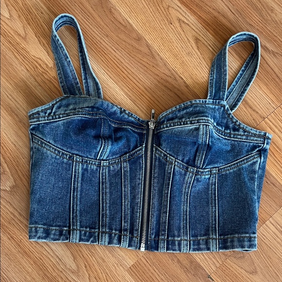 bebe Denim Blue Bustier Top with Zipper - Picture 2 of 6